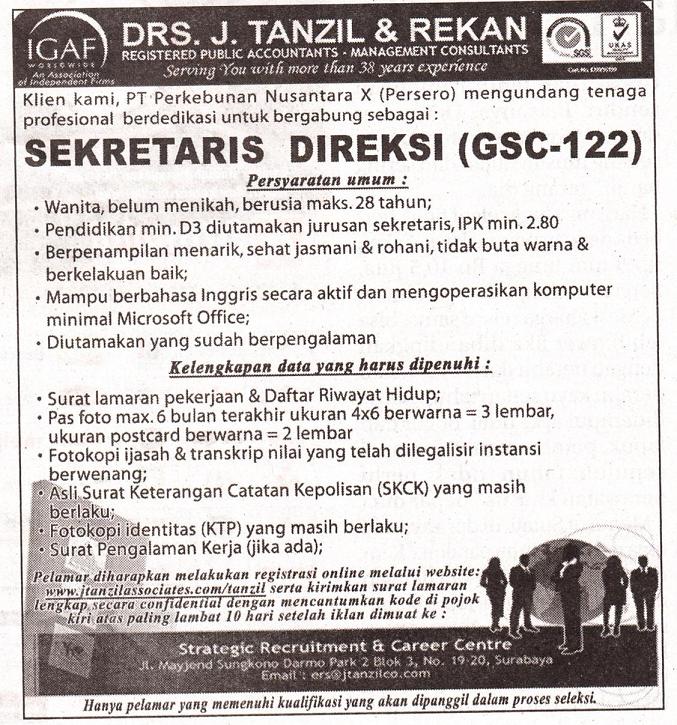 Lowongan Kerja PT Perkebunan Nusantara X (Exp : 17 April 