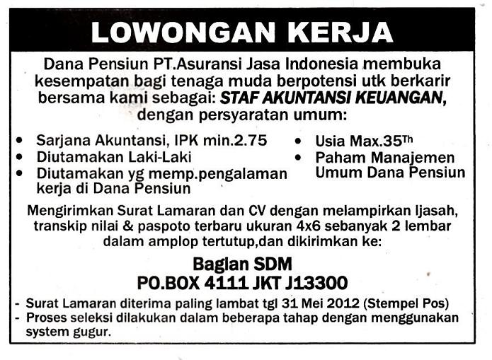 Lowongan Kerja PT Asuransi Jasa Indonesia (Persero) Mei 
